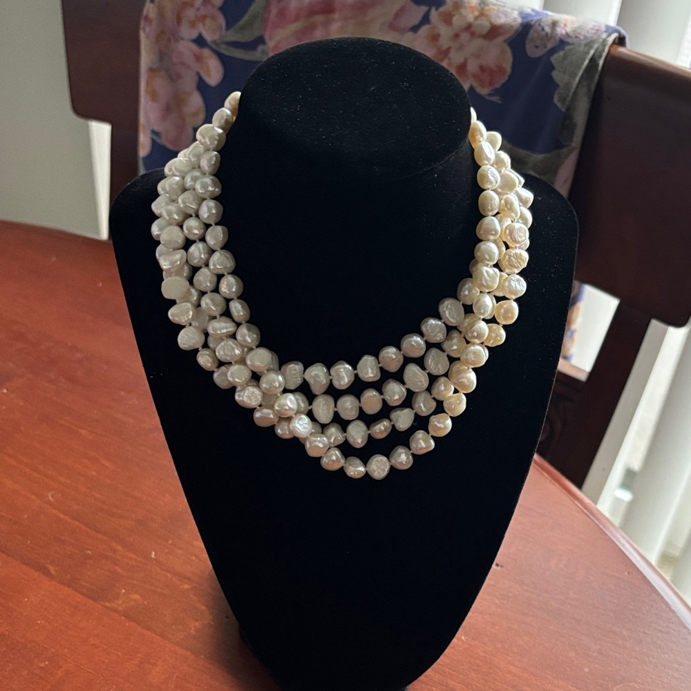 Freshwater Baroque Pearl Necklace 16” with decorative silver clasp closure